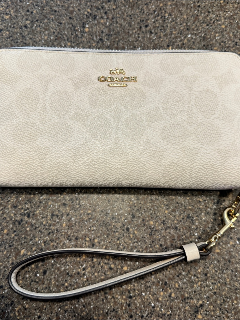 Coach Long Zip Around Wallet in Signature Canvas White With Gold Accents.